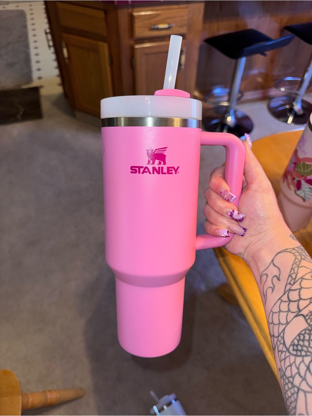 Stanley Pink Insulated Travel Tumbler with Handle and Straw